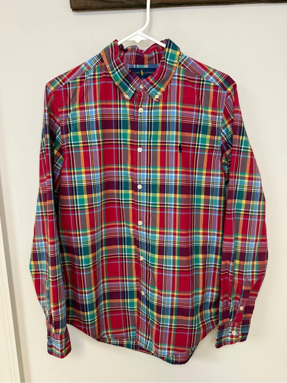 Ralph Lauren: Boys Red Multicolor Plaid Button Down, Size XL (18-20)